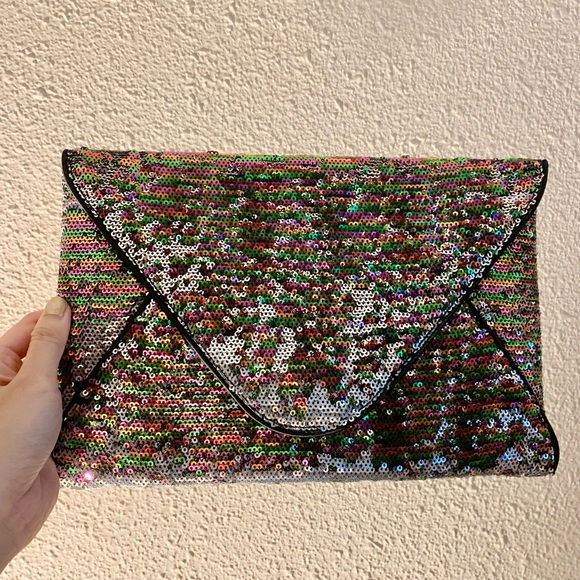 BCBG CLUTCH PURSE HANDBAG RAINBOW SEQUIN HARLOW BAG BLACK - Picture 5 of 9